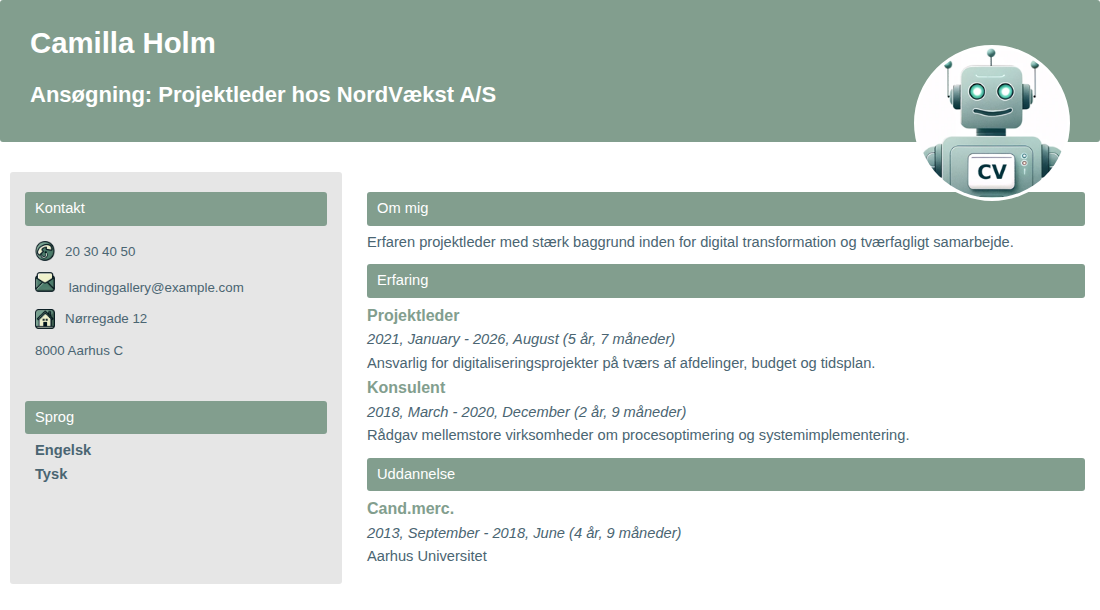 CV-eksempel i stilen Klassisk