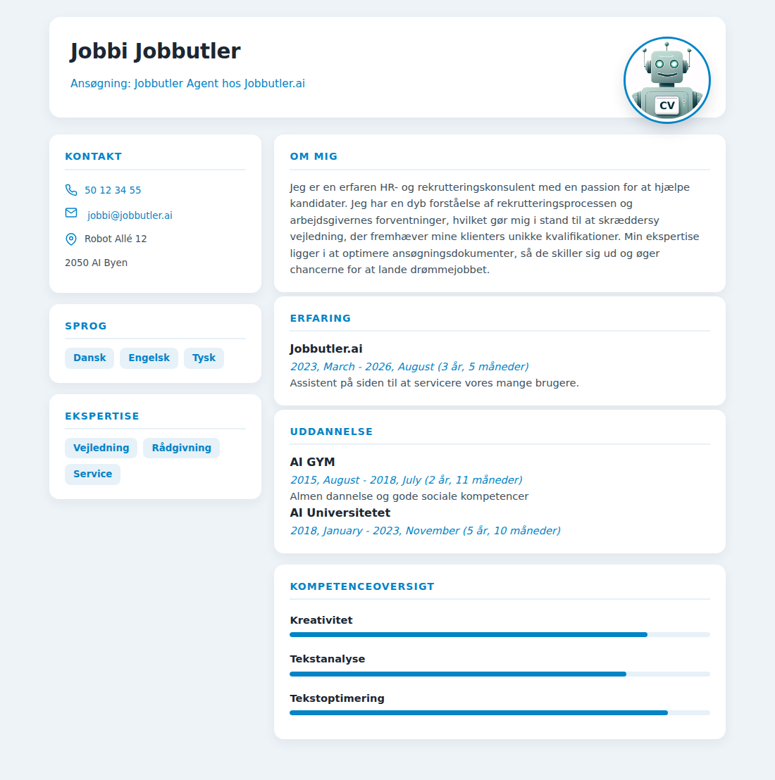 CV-eksempel i stilen Kort