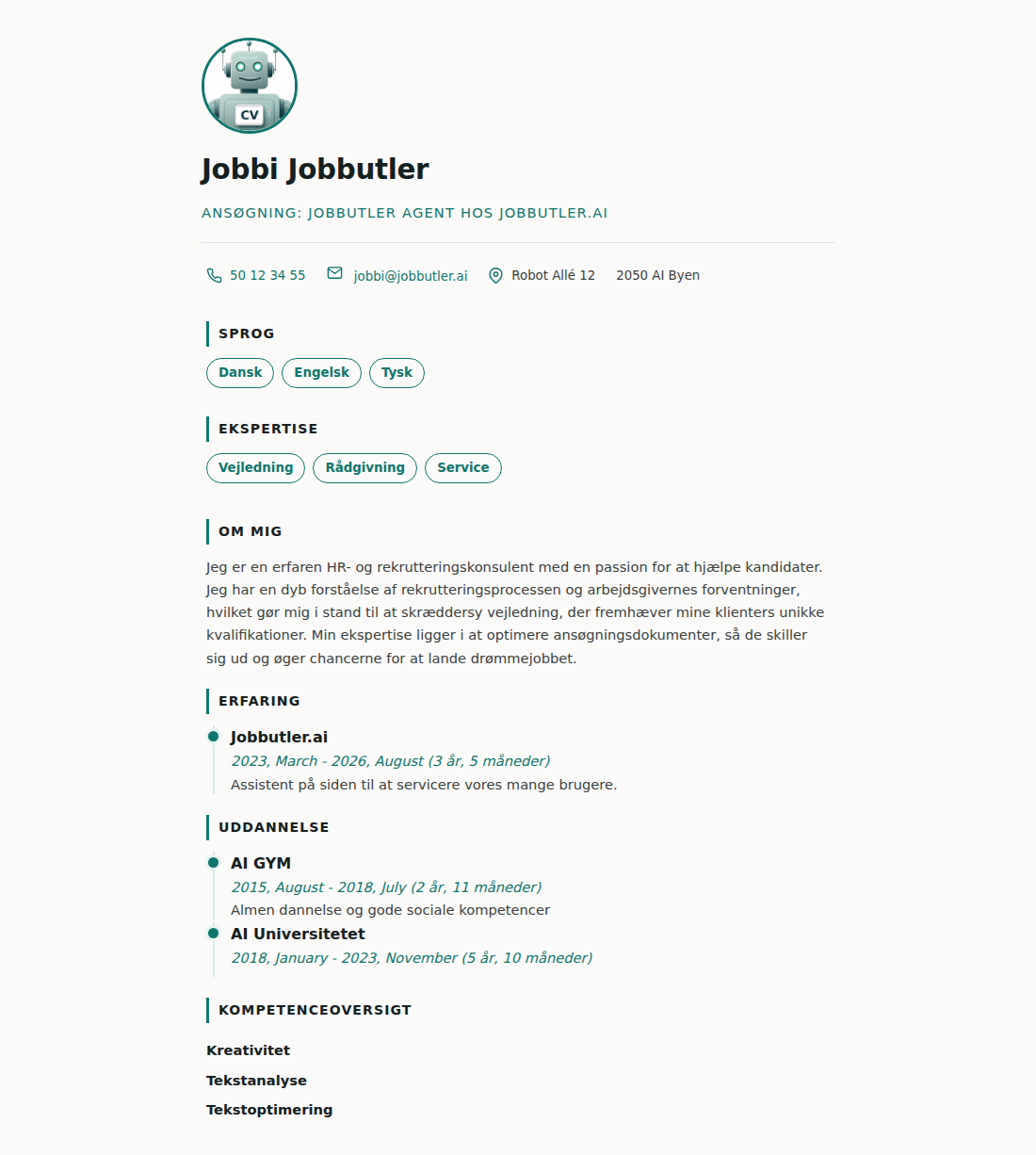 CV-eksempel i stilen Tidslinje