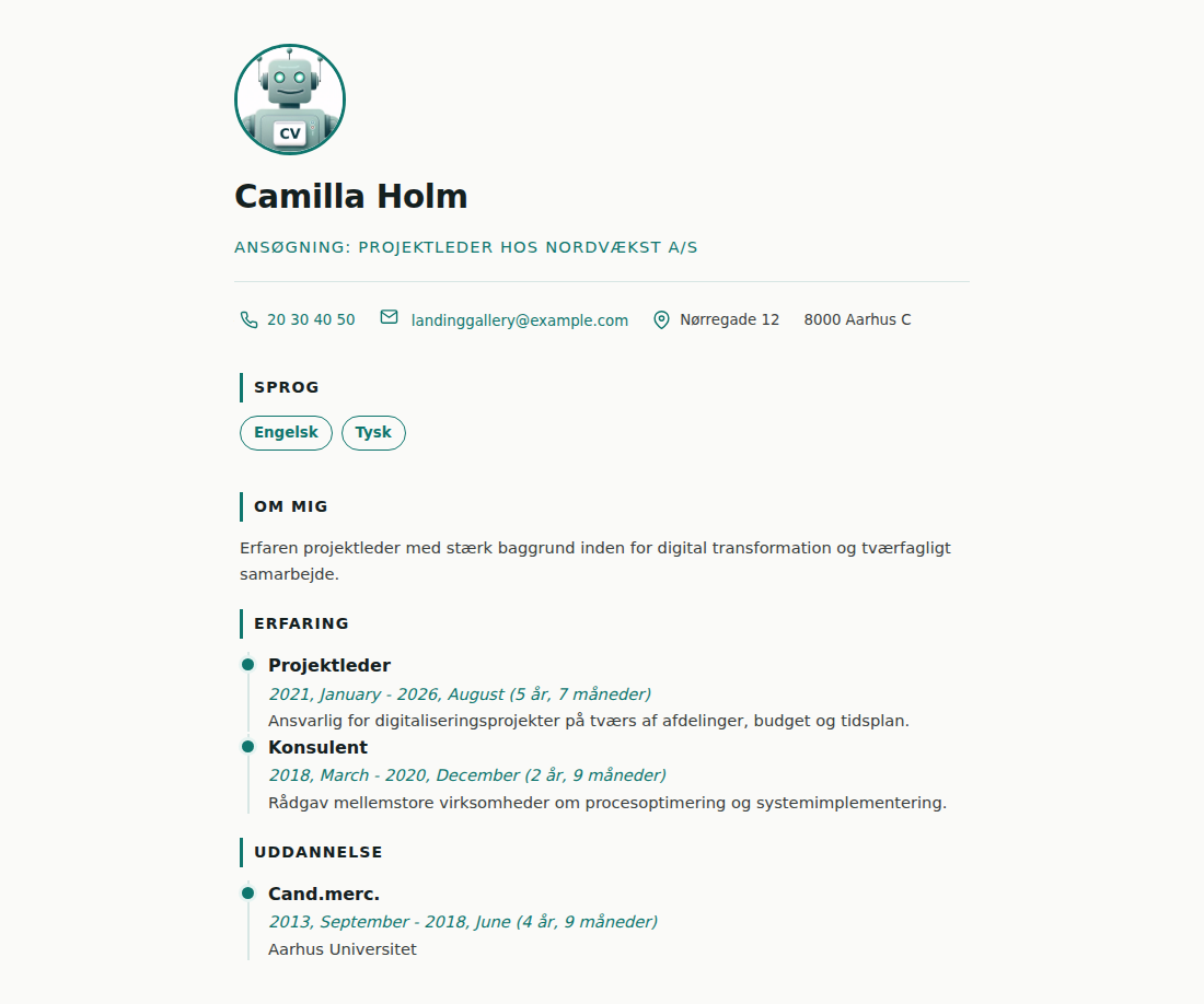 CV-eksempel i stilen Tidslinje